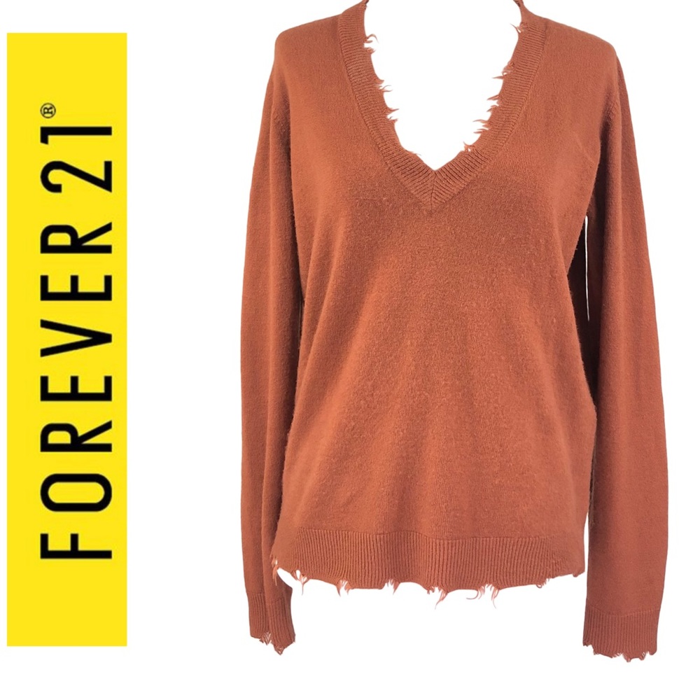 🆕 Forever 21 Burnt Orange Soft V-Neck Sweater